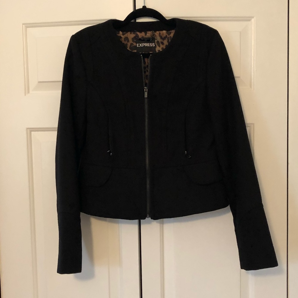 Express Black Zip Front Women's Jacket with Leopard Lining